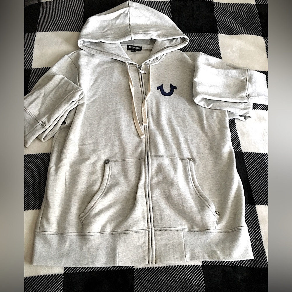 White True Religion Buddha Zip Up Hoodie.